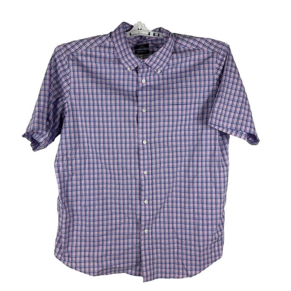 George Men's Classic Fit Plaid Short Sleeve Button-Down Shirt Size XL